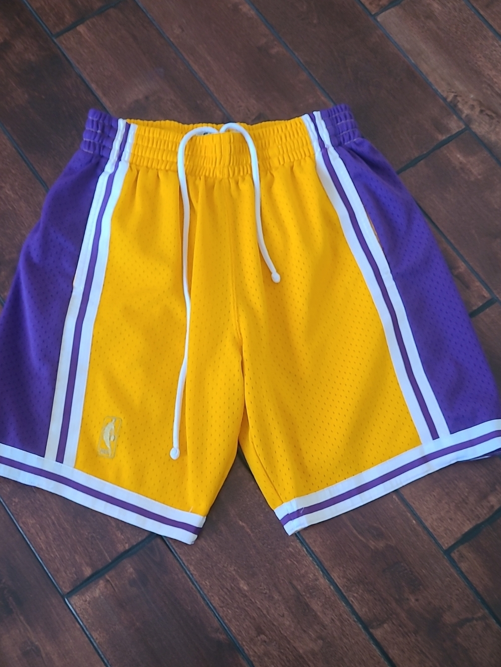 Mitchell & Ness 1996-97 LALakers Yellow/Purple Athletic Basketball Shorts Sz S